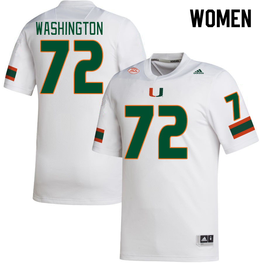 Women #72 Chris Washington Miami Hurricanes College Football Jerseys Stitched-White - Click Image to Close